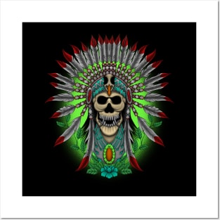 Native american head skull Posters and Art